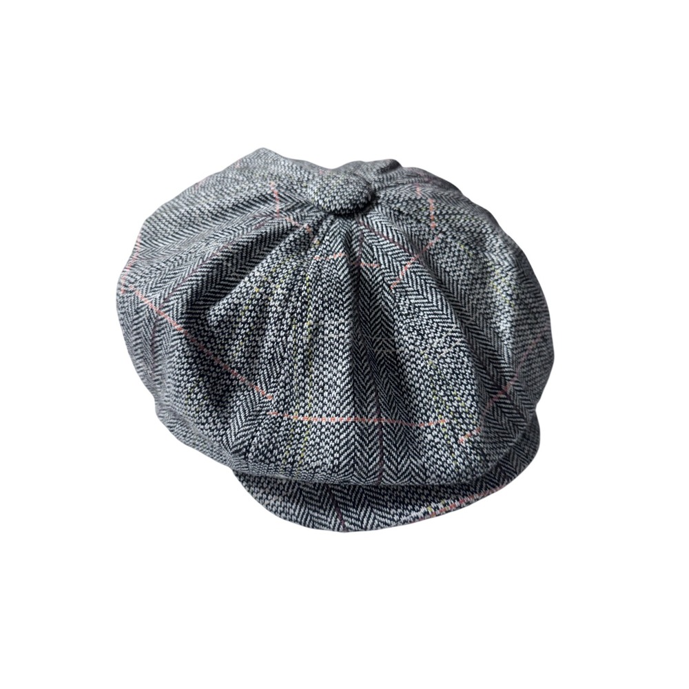 Unbranded Newsboy Cap Women OS Grey Herringbone Plaid Dark Academia Cabbie Hat